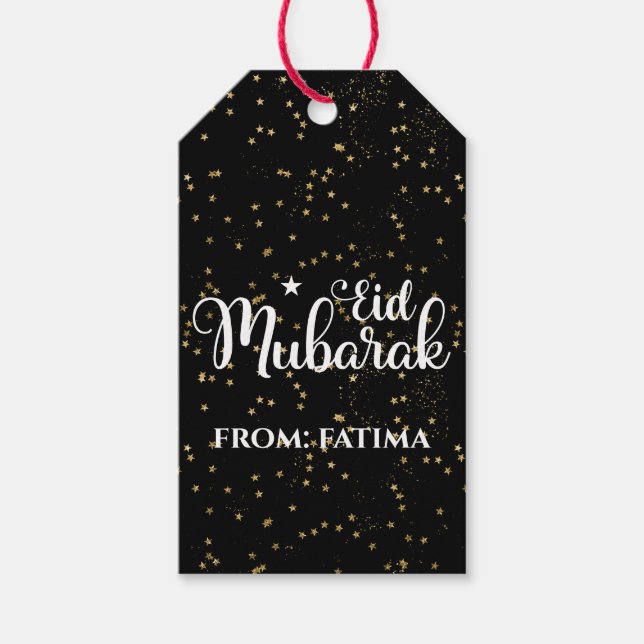 Custom Eid Mubarak Modern Black Eid Gift Tag (Front)