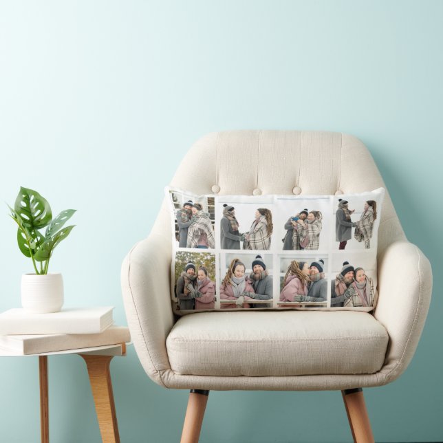 Custom Eight Photo Collage Throw Pillow (Chair)