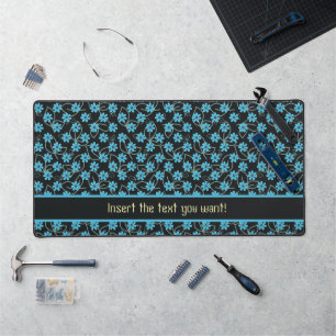 Custom Elegance: Black & Blue Floral Desk Mat
