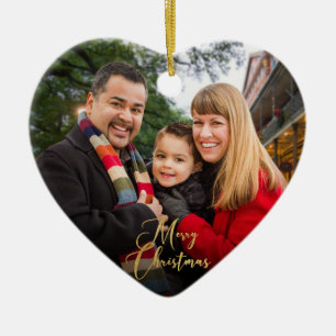 Custom Elegant 2-Side Gold Family Photo Christmas Ceramic Tree Decoration