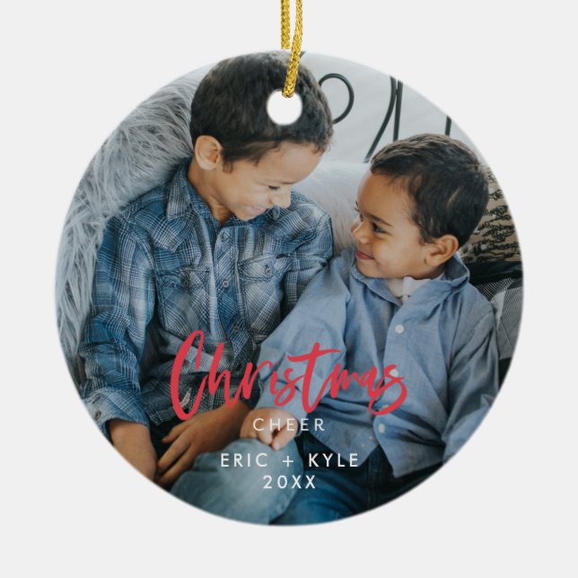 Custom Elegant 2-Sided Family Photo Ceramic Tree Decoration (Front)