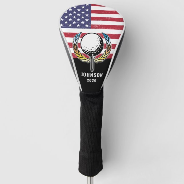 Custom Elegant American Flag Golf Design Golf Head Cover (Front)