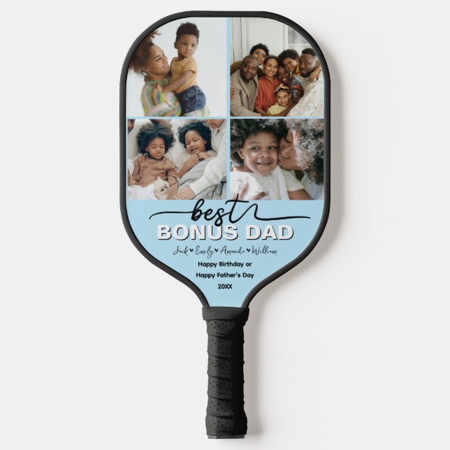 Custom Elegant Best Bonus Dad Photo collage Pickleball Paddle (Front)