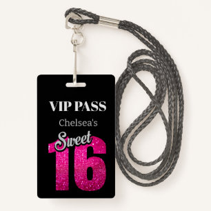 Custom Elegant Birthday Black Sweet 16 VIP ID Badge