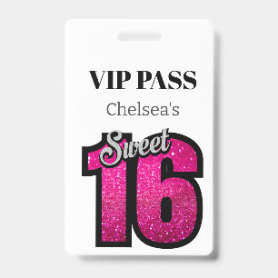 Custom Elegant Birthday White Sweet 16 VIP ID Badge