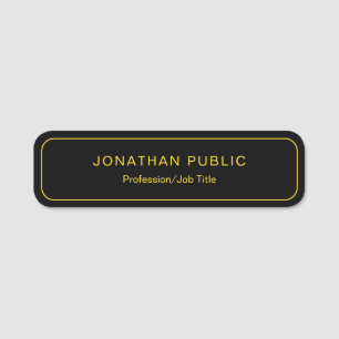 Custom Elegant Black and Gold Template Rounded Name Tag