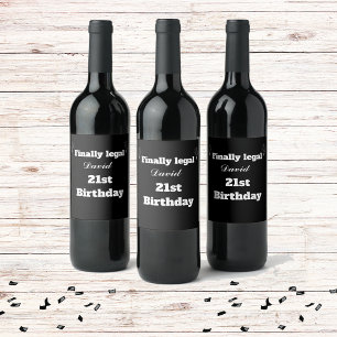 Custom Elegant Black Finally Legal 21st Birthday  Wine Label