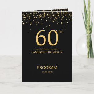 Custom Elegant Black & Gold confetti 60th Birthday Programme