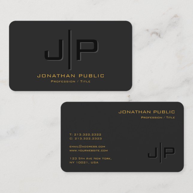 Custom Elegant Black Gold Monogram Rounded Corner Business Card (Front/Back)