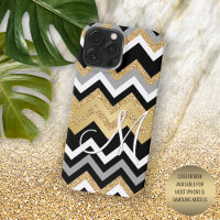 Custom Elegant Black Gold Silver Zigzag Pattern