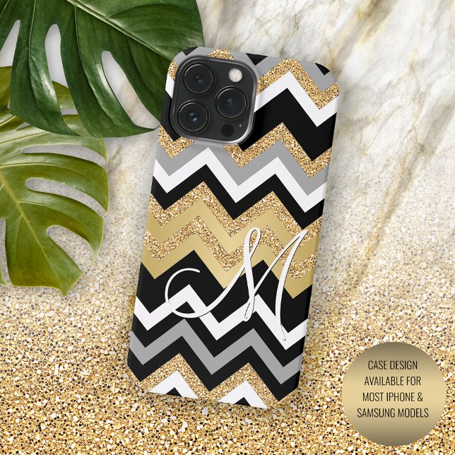 Custom Elegant Black Gold Silver Zigzag Pattern iPhone Case (Creator Uploaded)