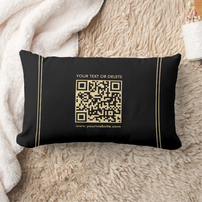 Custom Elegant Black & Gold Template QR Code Lumbar Cushion (Blanket)