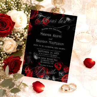 Custom Elegant Black Red Floral Wedding Invitation