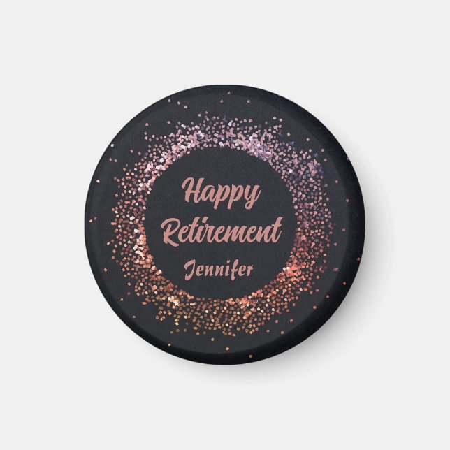 Custom Elegant Black Rose Gold Happy Retirement  Magnet (Front)