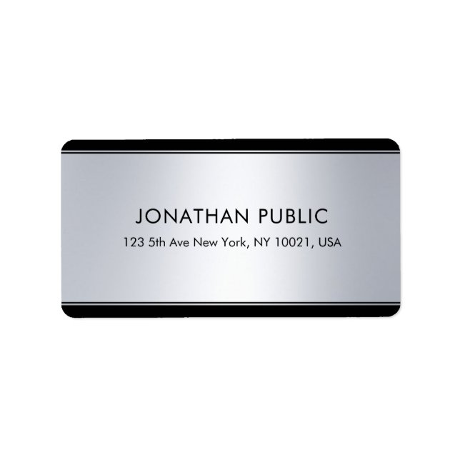 Custom Elegant Black Silver Template Address Label (Front)