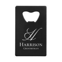 Custom Elegant Black White Monogram Name Groomsman