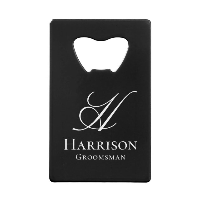 Custom Elegant Black White Monogram Name Groomsman (Front)
