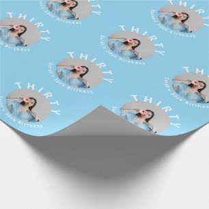 Custom Elegant Blue 30th Birthday Gift  Wrapping Paper