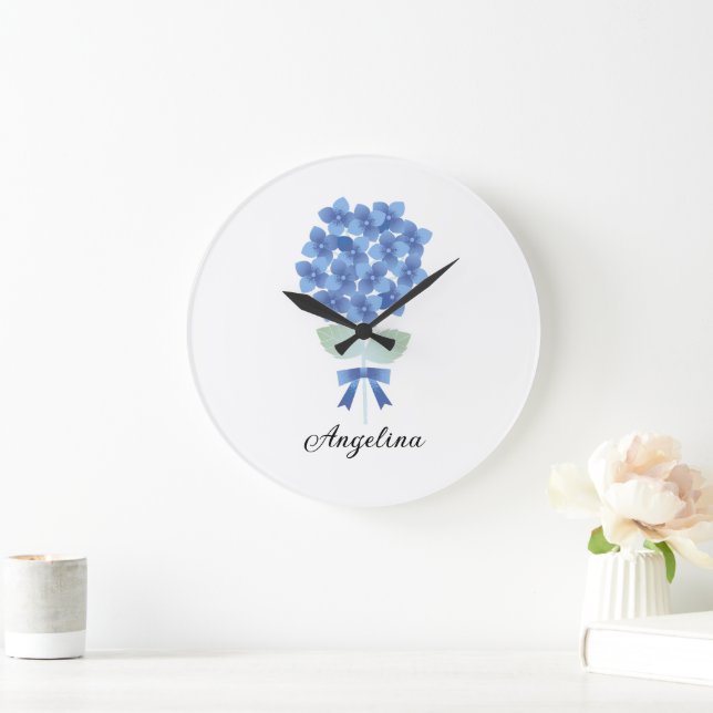Custom Elegant Blue Flower Wall Clock (Home)