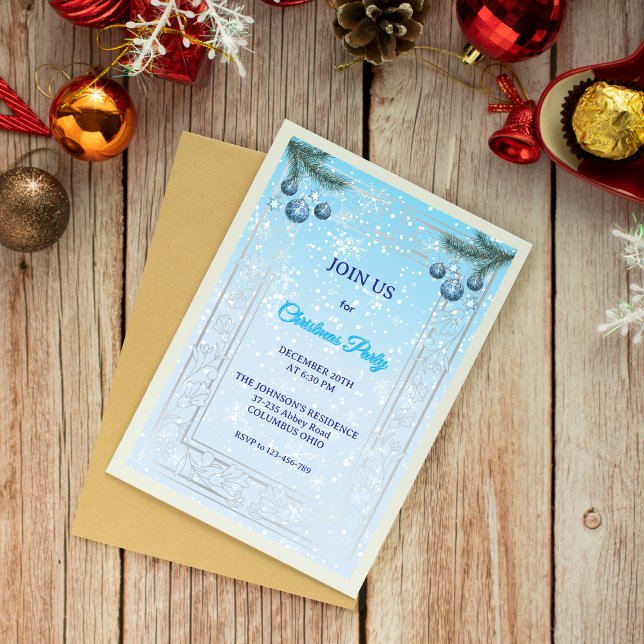 Custom Elegant Blue Luxury Christmas Invitation (Creator Uploaded)