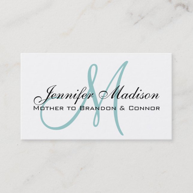 Custom Elegant Blue Monogram Mummy Calling Card (Front)