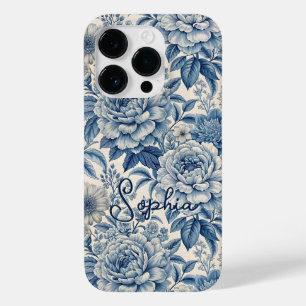 Custom Elegant Boho Chic Blue Blossom Case-Mate iPhone 14 Pro Case