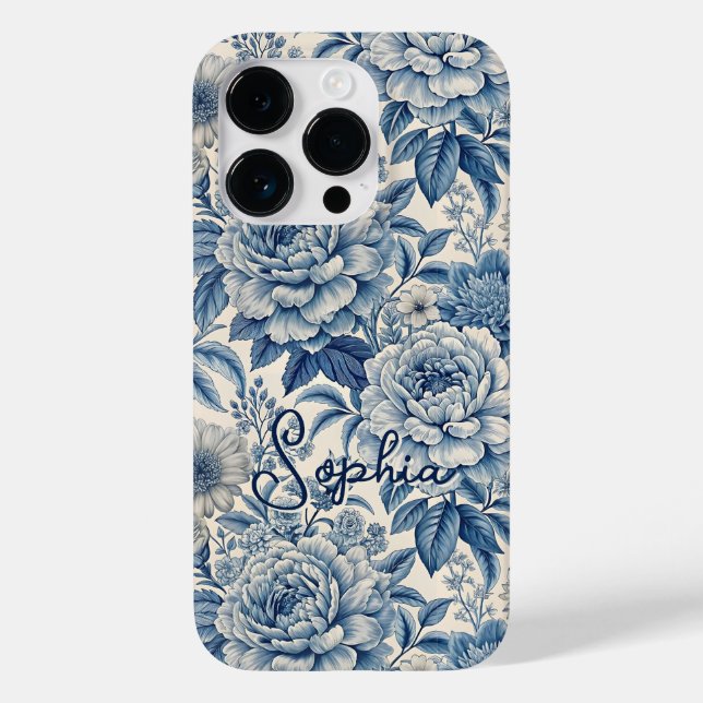 Custom Elegant Boho Chic Blue Blossom Case-Mate iPhone Case (Back)