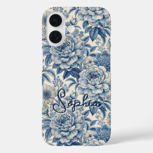 Custom Elegant Boho Chic Blue Blossom iPhone 16 Case