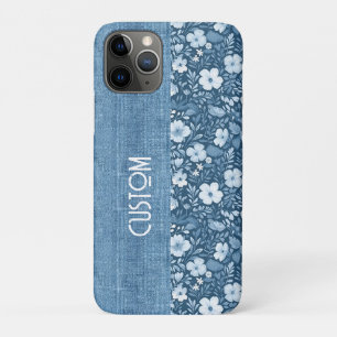 Custom Elegant Botanical Blue Faux Denim Look Case-Mate iPhone Case