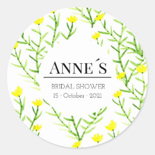 Custom Elegant Bridal Shower Floral Bohemian Classic Round Sticker