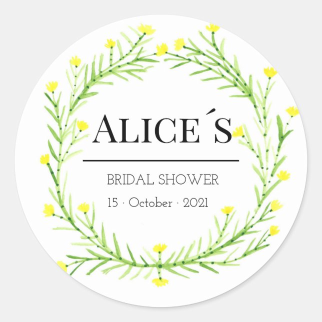 Custom Elegant Bridal Shower Floral Bohemian Classic Round Sticker (Front)