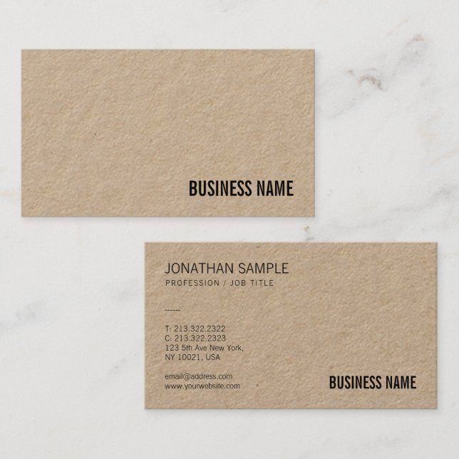 Custom Elegant Brown Kraft Paper Modern Template Business Card (Front/Back)