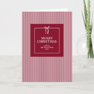 Custom Elegant Burgundy Red Classic Stripe Holiday Card