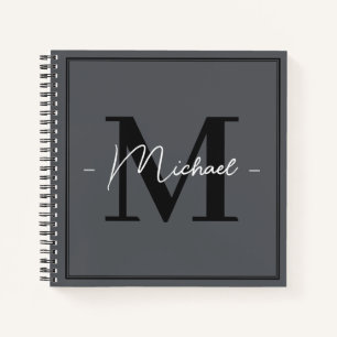 Custom Elegant Charcoal Grey Initial Office Name Notebook