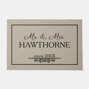 Custom elegant chic Couple Name with Date Doormat