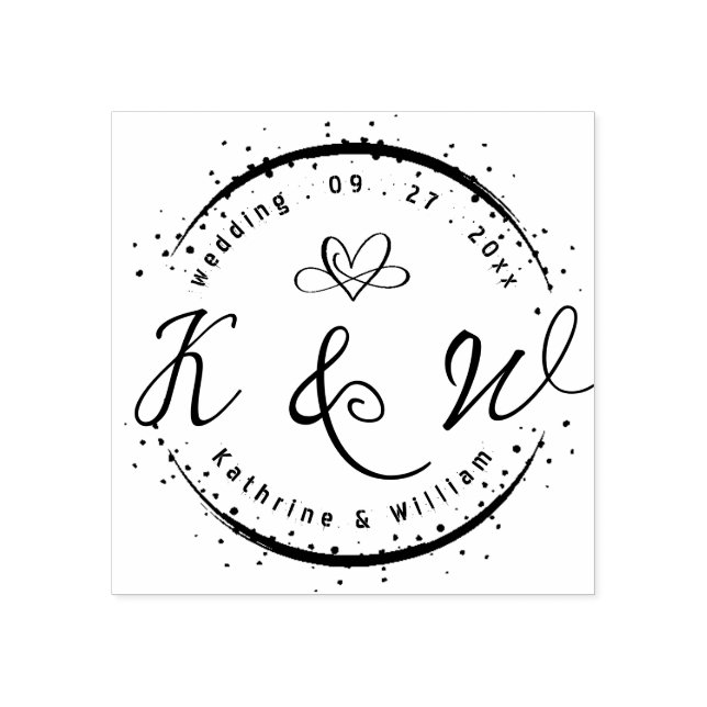 CUSTOM ELEGANT CIRCLE CUTE HEART ELEGANT WEDDING RUBBER STAMP (Imprint)