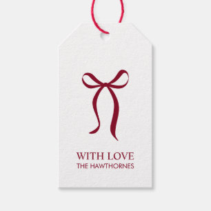 Custom Elegant Classic Stripe Burgundy Red Bow Gift Tags