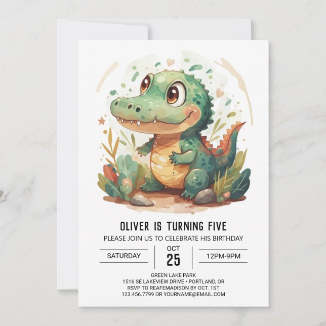 Custom Elegant Crocodile Birthday Invitation (Front)