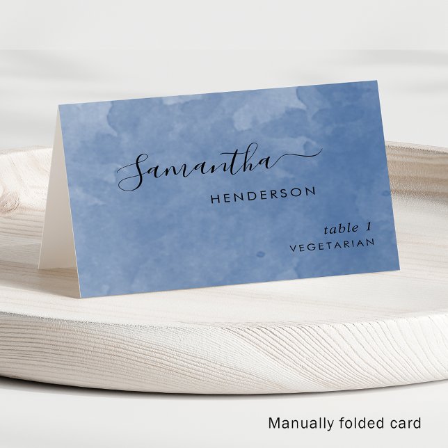Custom Elegant Dusty Blue Watercolor Place Card (Creator Uploaded)