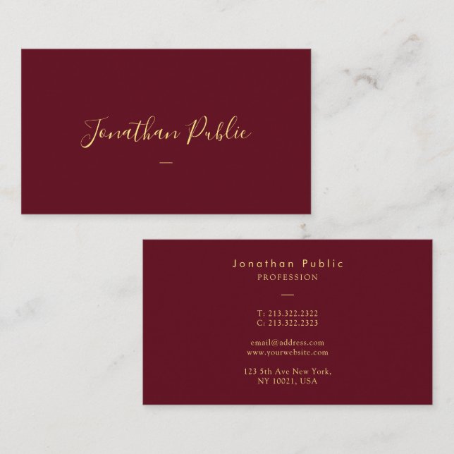 Custom Elegant Faux Gold Calligraphy Script Text Business Card (Front/Back)