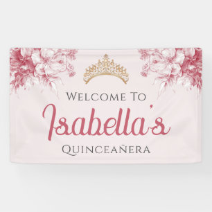 Custom Elegant Floral 15th Birthday Quinceañera Banner