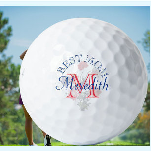 Custom Elegant Floral Best Mum Name Monogram Golf Balls
