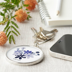 Custom elegant floral blue purple violet key ring