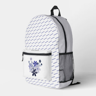 Custom elegant floral blue purple violet pattern printed backpack