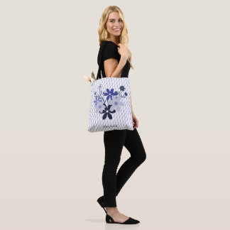 Custom elegant floral blue purple violet pattern tote bag