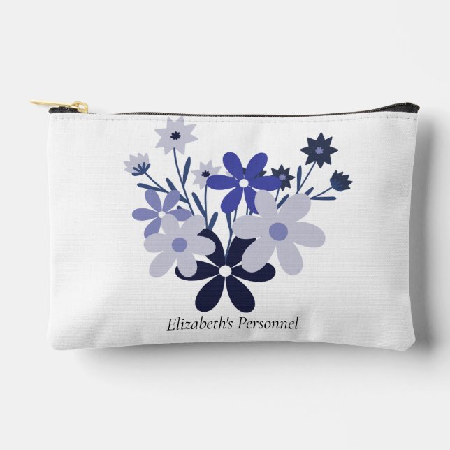 Custom elegant floral blue violet purple accessory pouch (Front)