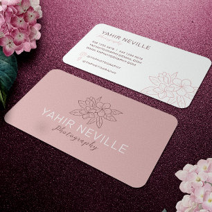 Custom Elegant Floral Logo Pink Business Card