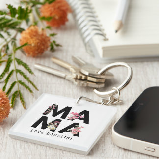 Custom Elegant Floral MAMA Mother's Day Birthday Key Ring