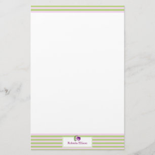 Custom Elegant Floral Pastel Horizontal Stripes Stationery