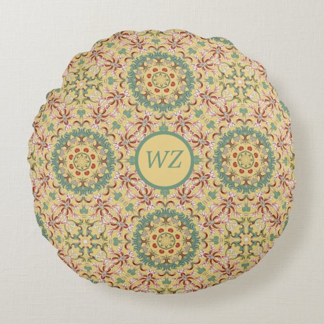 Custom Elegant floral Pattern kaleidoscope Round Cushion (Front)